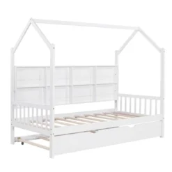 Wooden Platform House Bed With Trundle And Shelf-ModernLuxe -Baxton Furniture Store GUEST b96cbdfd 6ce0 4576 8e3a cdaa39905242