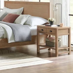 Arden 2 Drawer Wood Nightstand With Open Shelf Light Driftwood - Alaterre Furniture