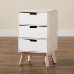 Halian Two-Tone Wood 3 Drawer Nightstand White/Light Brown - Baxton Studio -Baxton Furniture Store GUEST baf7332a 27e8 4687 b6c6 3282f947cfc3
