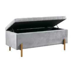 Charmaine Upholstered Storage Bench With Gold Metal Legs Gray - Madison Park -Baxton Furniture Store GUEST bb411249 d042 4151 af8f d8afa6dce9c9