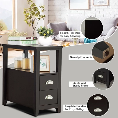 Costway End Table Space-Saving Rectangular Bedside Table W/ 2 Drawers & Shelf Espress 9 Costway End Table Space-Saving Rectangular Bedside Table W/ 2 Drawers & Shelf Espress - Image 7