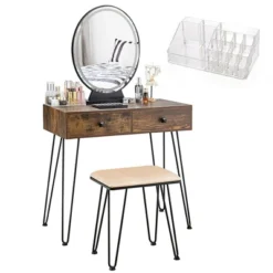 Costway Vanity Makeup Dressing Table W/ 3 Lighting Modes Mirror Touch Switch RusticCoffee -Baxton Furniture Store GUEST bb711eb6 840e 4b42 a772 c1e870e90b25
