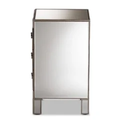 Ewan Mirrored 3 Drawer Nightstand Silver - Baxton Studio -Baxton Furniture Store GUEST bba846d0 852f 43be b0bd d066b75f4697