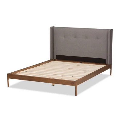 Brooklyn Mid Century Modern Walnut Wood Fabric Upholstered Platform Bed - Baxton Studio 5 Brooklyn Mid Century Modern Walnut Wood Fabric Upholstered Platform Bed - Baxton Studio - Image 3
