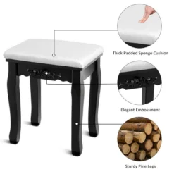 Costway Vanity Jewelry Wooden Makeup Dressing Table Set W/Stool Mirror & 5 Drawers Black 18 Costway Vanity Jewelry Wooden Makeup Dressing Table Set W/Stool Mirror & 5 Drawers Black -Baxton Furniture Store GUEST bd0ec44a 101f 4af4 832d cf1de24d6de7