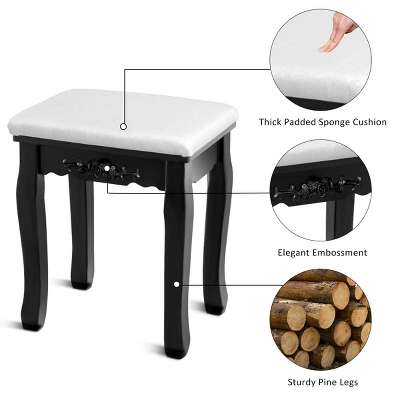 Costway Vanity Jewelry Wooden Makeup Dressing Table Set W/Stool Mirror & 5 Drawers Black 10 Costway Vanity Jewelry Wooden Makeup Dressing Table Set W/Stool Mirror & 5 Drawers Black - Image 8