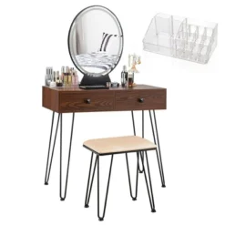 Costway Vanity Makeup Dressing Table W/ 3 Lighting Modes Mirror Touch Switch RusticCoffee -Baxton Furniture Store GUEST be287d4b 0aee 4ec4 9b5e 80fce6ac957e