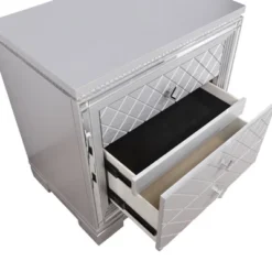 Tenaya 2 Drawer Nightstand With Hidden Drawer And USB Ports Silver - HOMES: Inside + Out -Baxton Furniture Store GUEST be452c1f 9217 4832 aecc dfdc1d0c3d6f