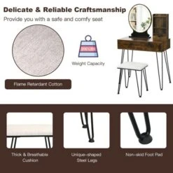 Costway Vanity Table Set Lighted Mirror Storage Drawer Shelf Cushion Stool 18 Costway Vanity Table Set Lighted Mirror Storage Drawer Shelf Cushion Stool -Baxton Furniture Store GUEST be9593c1 901c 4fe9 b748 ddd7a8d6de0d