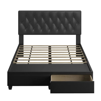 Full Veronica Tufted Faux Leather Upholstered Platform Bed With Storage Drawers Black - Eco Dream 3 Full Veronica Tufted Faux Leather Upholstered Platform Bed With Storage Drawers Black - Eco Dream