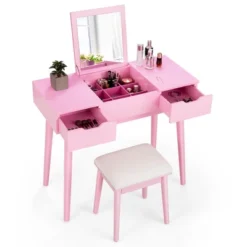 Costway Vanity Table Set W/ Flip Top Mirror Drawers 9 Dividers Makeup Writing Desk -Baxton Furniture Store GUEST bfd51612 9671 43e5 8688 f3d591b6108d