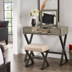 Brunswick Vanity Set With Flip Mirror And Power Strip Gray/Black - Inspire Q -Baxton Furniture Store GUEST c0a8bf97 58f5 4f08 862c f7203f3fc04c