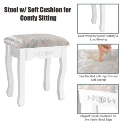 Costway Vanity Wood Makeup Dressing Table Stool Jewelry Desk 4 White -Baxton Furniture Store GUEST c178cd26 0163 4e21 888f 14451bad839a