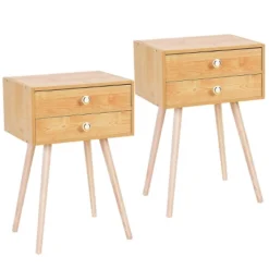 Costway Mid Century Modern 2 Drawers Nightstand In Natural Sofa Side Table End Table -Baxton Furniture Store GUEST c1ccfd14 6ab5 4850 96da 0d44926ede4c