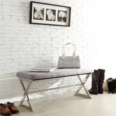 Ornelas Metal Base Linen Bench Gray - Inspire Q 3 Ornelas Metal Base Linen Bench Gray - Inspire Q