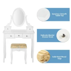 Costway Vanity Table Dressing Table 5 Make Up Table Stool -Baxton Furniture Store GUEST c3b288a2 4f30 4f43 9661 2f273cad7bbf