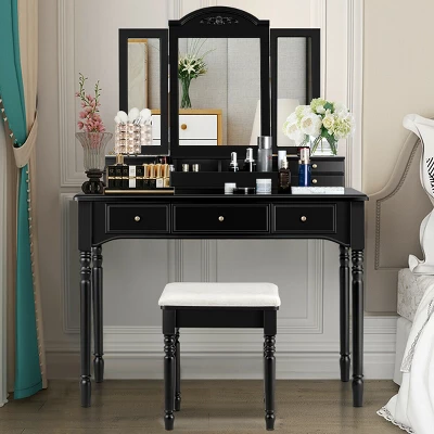 Costway 7 Drawers Vanity Set Dressing Table W/ Tri-Folding Mirror 12 Costway 7 Drawers Vanity Set Dressing Table W/ Tri-Folding Mirror - Image 10