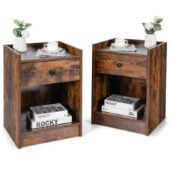 Costway Set Of 2 Nightstand With Drawer Cabinet End Side Table Raised Top -Baxton Furniture Store GUEST c46605f6 2820 4aac 915f f1442c92149a