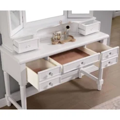 3pc Anza Multi Storage Vanity Set With Tri Fold Mirror And Stool White - HOMES: Inside + Out -Baxton Furniture Store GUEST c4e4752e f0dc 4951 b80b d5f11d292c69
