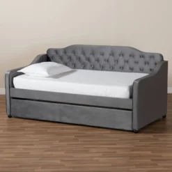 Freda Velvet Fabric Upholstered Button Tufted Daybed With Trundle - Baxton Studio -Baxton Furniture Store GUEST c50336ab 9619 404f b88d 76c6e9f6cb9c