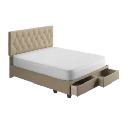 Full Henley Linen Tufted Upholstered Platform Bed With Storage Drawers Ivory - Eco Dream -Baxton Furniture Store GUEST c56b4fc7 5b4d 47c1 afea 338da749b0d6