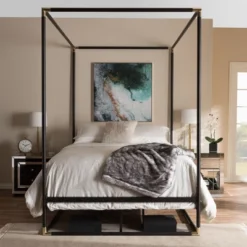 Queen Eva Vintage Industrial Finished Metal Canopy Bed Black - Baxton Studio -Baxton Furniture Store GUEST c5c3a81a aab3 44a1 941f 006108ff5b7b