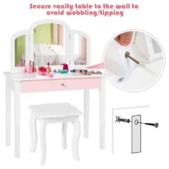 Costway Kids Vanity Set Princess Makeup Dressing Play Table Set W/Mirror White Pink -Baxton Furniture Store GUEST c5e21f98 f89e 4b6a 97f8 11d9aaa0caa0