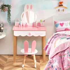 Costway Kids Vanity Set Rabbit Makeup Dressing Table Chair Set W/ Mirror Drawer WhitePink -Baxton Furniture Store GUEST c5e46d69 958d 45a7 9980 308617f8a1e6