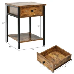 Costway 2PCS Industrial End Side Table Nightstand With Drawer Shelf Rustic Brown -Baxton Furniture Store GUEST c5efe4d5 9214 4ceb b523 fc60677c7f9b