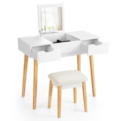 Costway Vanity Table Set W/ Flip Top Mirror Drawers 9 Dividers Makeup Writing Desk -Baxton Furniture Store GUEST c72b5298 e001 4ba6 9aa3 7d936b914607