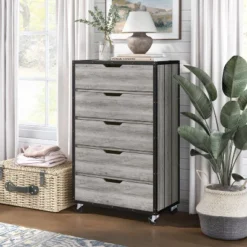 Mara Lavista Mobile 5 Drawers Chest Vintage Gray Oak - MiBasics