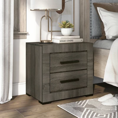 Roxava Contemporary 2 Drawer Nightstand Gray - MiBasics 3 Roxava Contemporary 2 Drawer Nightstand Gray - MiBasics