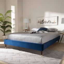 Full Volden Velvet Wood Platform Bed Frame Blue - Baxton Studio -Baxton Furniture Store GUEST c94bfbdb 85b4 4155 a329 8b170f1bd34b