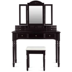 Tangkula 7 Drawers Tri-Folding Vanity Mirror Makeup Dressing Table Set W/ Necklace Hook -Baxton Furniture Store GUEST c9b17e86 ba75 44b9 9958 ea5b79283ecb