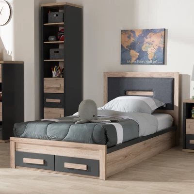 Twin Pandora Modern And Contemporary Two Tone 2 Drawer Size Storage Platform Bed Dark Gray/Natural - Baxton Studio 11 Twin Pandora Modern And Contemporary Two Tone 2 Drawer Size Storage Platform Bed Dark Gray/Natural - Baxton Studio - Image 9