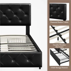 Yaheetech Upholstered Faux Leather Bed Frame With Adjustable Headboard -Baxton Furniture Store GUEST cb98d2e4 fb9b 4d95 a2f4 399598377111