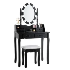 Tangkula Make-Up Vanity Table Dresser Set W/LED Light, Black Brown White -Baxton Furniture Store GUEST cc219670 6ab4 465d 8d5b 27a8ec29af8b