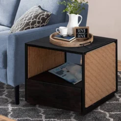21" Handcrafted Acacia Wood Nightstand Brown/Black - The Urban Port -Baxton Furniture Store GUEST cd2a3a1b d6b2 4cd2 962b f0d6dd0eb52f