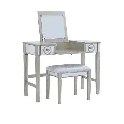 Madison Silver Vanity Set Silver - Linon 4 Madison Silver Vanity Set Silver - Linon - Image 2
