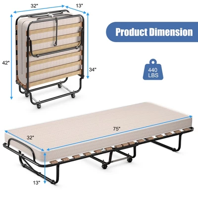 Costway Portable Folding Bed With Mattress Rollaway Cot Made In Italy NavyBeige 4 Costway Portable Folding Bed With Mattress Rollaway Cot Made In Italy NavyBeige - Image 2