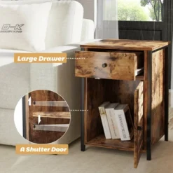 Costway 2PCS Nightstand W/ Drawer Cabinet Adjustable Shelf Industrial Side Table Rustic -Baxton Furniture Store GUEST cdd45b7a d36b 445c 965d 046f7122f75e
