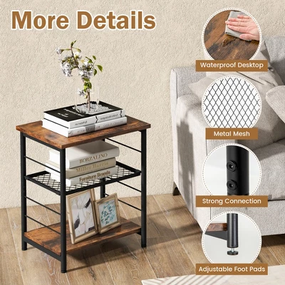 Costway 2 PCS 3-Tier Side End Table With Adjustable Mesh Shelf Narrow Nightstand 10 Costway 2 PCS 3-Tier Side End Table With Adjustable Mesh Shelf Narrow Nightstand - Image 8
