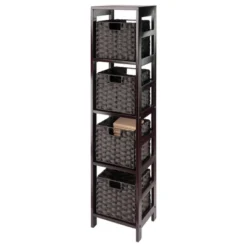54.8" 5pc Leo Storage Shelf With Baskets Espresso/Chocolate - Winsome -Baxton Furniture Store GUEST ce13c95e 82e8 4fc6 ab68 7c1c7201082c
