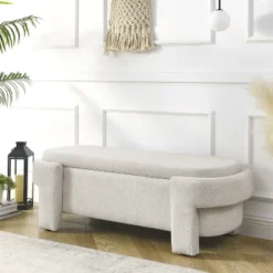 Karen- Large Storage Upholstered Linen Bench With Solid Wood Legs-Maison Boucle -Baxton Furniture Store GUEST ce859481 296d 4b83 906d a48d468b7d02