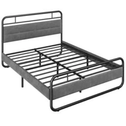 Yaheetech Metal Platform Bed Frame With Velvet Upholstered Headboard -Baxton Furniture Store GUEST cedeabf6 9055 4745 9bd2 563ea33a5d1c
