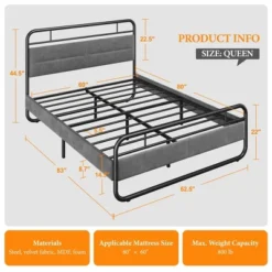Yaheetech Metal Platform Bed Frame With Velvet Upholstered Headboard -Baxton Furniture Store GUEST d0107a37 f033 4a10 9de6 135a2613fdc3