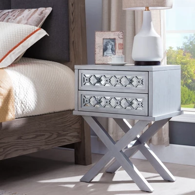 Mirrored Diamond Filigree X Base Nightstand/Table Silver Leaf - Leick Home 10 Mirrored Diamond Filigree X Base Nightstand/Table Silver Leaf - Leick Home - Image 8