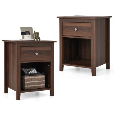 Costway 2 PCS Nightstand Side Table With Drawer Open Shelf For Living Room Bedroom Walnut/Brown 12 Costway 2 PCS Nightstand Side Table With Drawer Open Shelf For Living Room Bedroom Walnut/Brown - Image 10