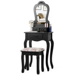 Costway Vanity Wood Makeup Dressing Table Stool Jewelry Desk Black 13 Costway Vanity Wood Makeup Dressing Table Stool Jewelry Desk Black -Baxton Furniture Store GUEST d28d14f0 07ed 4790 8d68 b75ce792ffd3 1