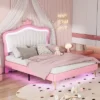 Queen/Full Size Upholstered Platform Bed Frame With LED Lights, Princess Bed With Crown Headboard-ModernLuxe 2 Queen/Full Size Upholstered Platform Bed Frame With LED Lights, Princess Bed With Crown Headboard-ModernLuxe -Baxton Furniture Store GUEST d28dfc25 f56d 42eb ac21 227810e4b9d4